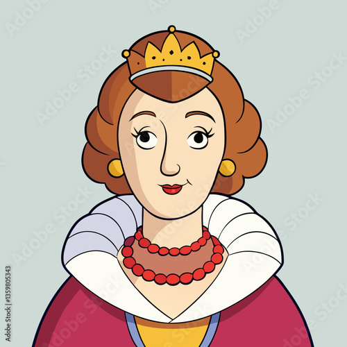 Royal Portrait: A regal queen with a crown and royal attire, exuding authority and poise in a formal depiction. A classic regal image, evoking traditions of monarchy.