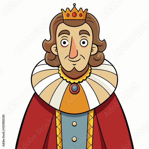 Royal portrait: A regal king, adorned in a gold crown and ornate attire, gazes confidently, embodying the authority and dignity of royalty. This illustrated image exudes a classic and timeless charm.