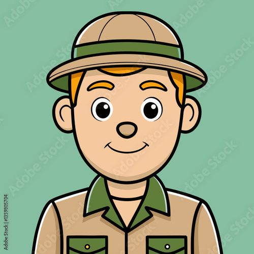 Adventurer in the wild: A young explorer, outfitted in safari gear, with a hat, stands poised, embodying the spirit of adventure and discovery. This image showcases a ready explorer.