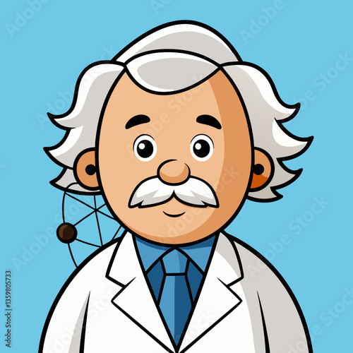 Scientist Cartoon Character: Friendly scientist cartoon character, with his iconic white hair and lab coat, emanates an aura of intellect and scientific curiosity.