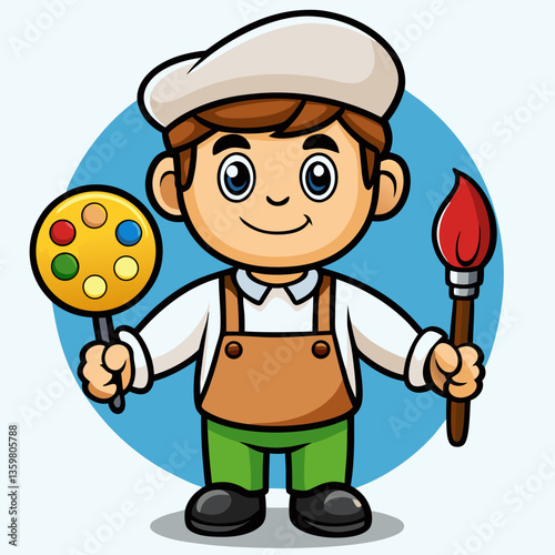 Creative Imagination: An artistic individual embodies creativity, holding a paintbrush and color palette, symbolizing the artist's essential tools for imaginative expression.