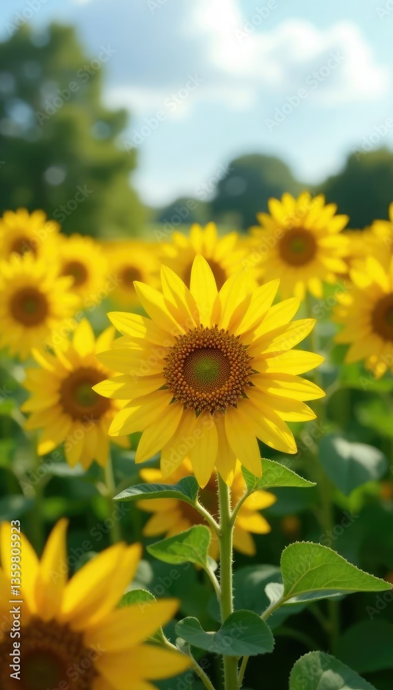 Sunflower field with yellow flowers swaying in wind, nature, sunflowers Sunflower field with yellow flowers swaying in wind, nature, sunflowers