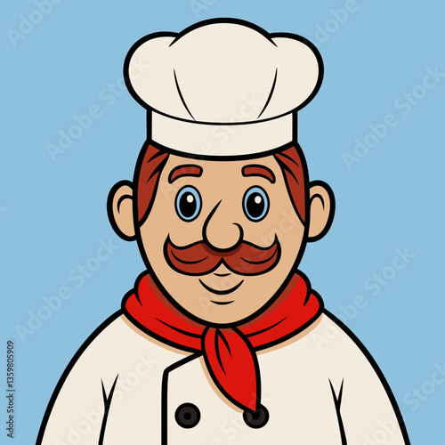 Chef Illustration: A cheerful chef in a classic uniform, complete with a tall hat and elegant mustache, stands as a symbol of culinary expertise and welcoming hospitality.