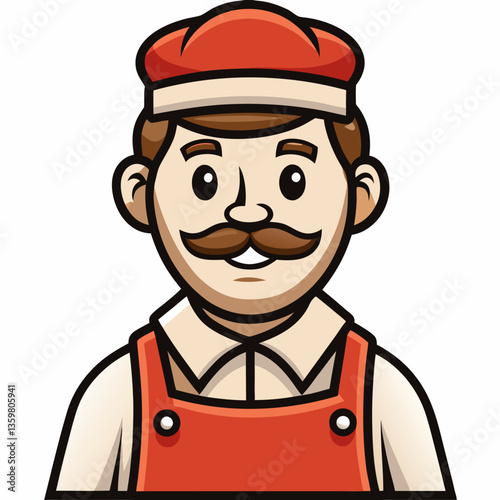 Cartoon Butcher Illustration: A jovial butcher stands ready, his distinguished mustache and hat adding a touch of old-world charm, embodying expertise in the realm of fresh meats.