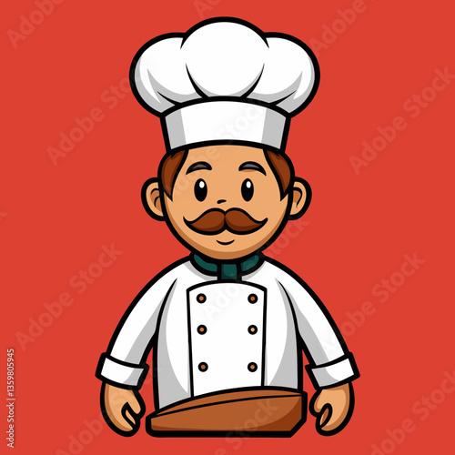 Chef's Culinary Character: A cartoon illustration portrays a friendly chef, sporting a traditional hat and uniform, radiating warmth and a passion for culinary arts.