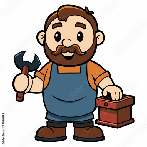 Cartoon Mechanic: A cheerful mechanic character, poised with a wrench and toolbox, ready to tackle any mechanical challenge. Representing skilled trades and expertise.