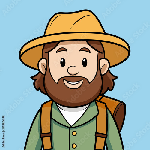 Adventurous Explorer: A jovial explorer, brimming with anticipation, dons his trusty hat and backpack, ready to embark on a thrilling expedition of discovery. 