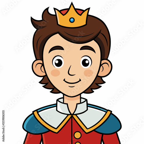 Cartoon King: Portrait of a regal prince wearing a golden crown, ready to reign in this charming cartoon illustration.