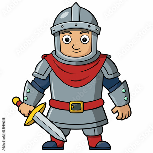 Courageous Knight: A valorous knight, fully armored and holding a gleaming sword, stands ready for his quest, embodying bravery and readiness.