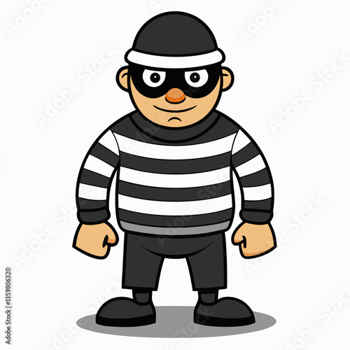 Mysterious Character: A cunning cartoon robber, with a black mask and striped shirt, is ready for a thrilling pursuit.