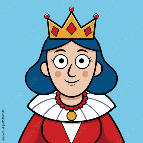 Royal Portrait: A dignified queen, adorned in a jeweled crown and regal attire, her expression a blend of wisdom and benevolence, ready to rule and inspire