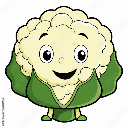 Cheerful Cauliflower: A charming illustration of a smiling cauliflower, rendered in vibrant colors. Its cheerful expression and playful pose bring a whimsical touch to the vegetable.