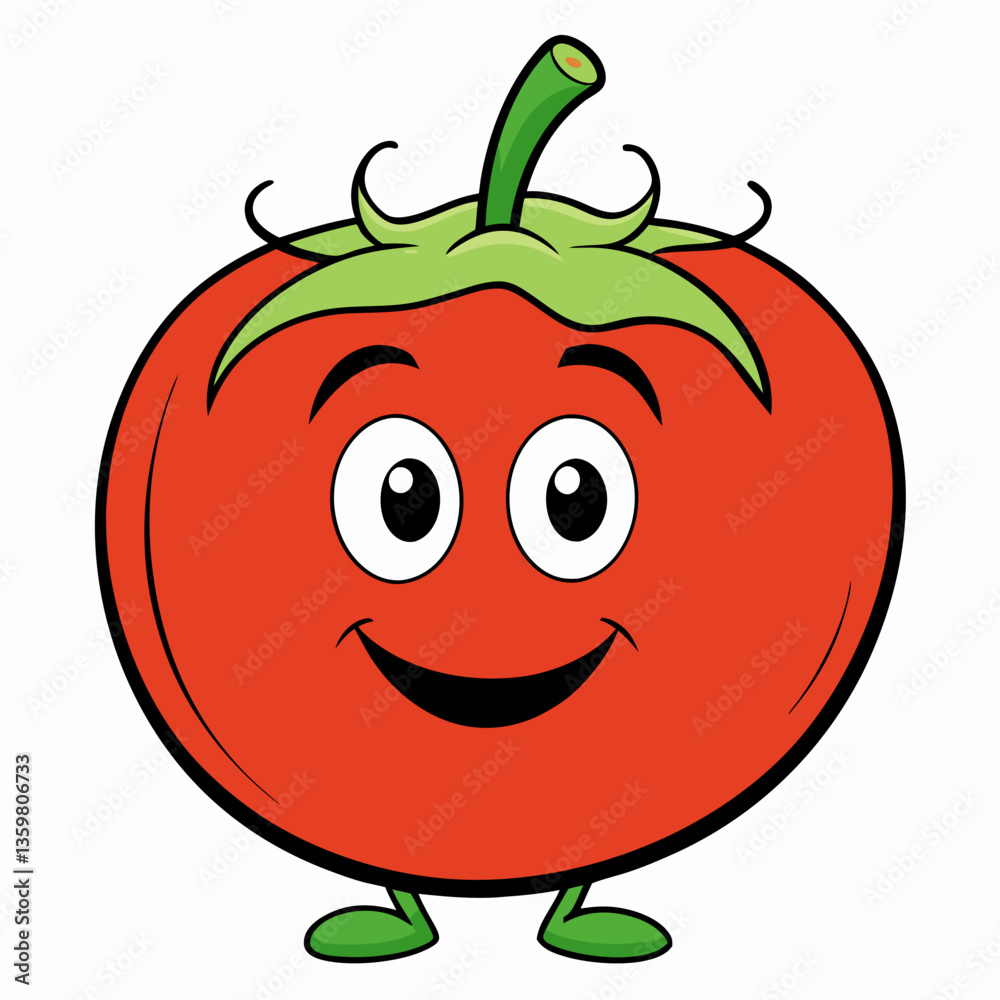 Obraz premium Smiling Tomato: A cheerful cartoon tomato with a friendly expression, showcasing the vibrancy and freshness of this kitchen staple.