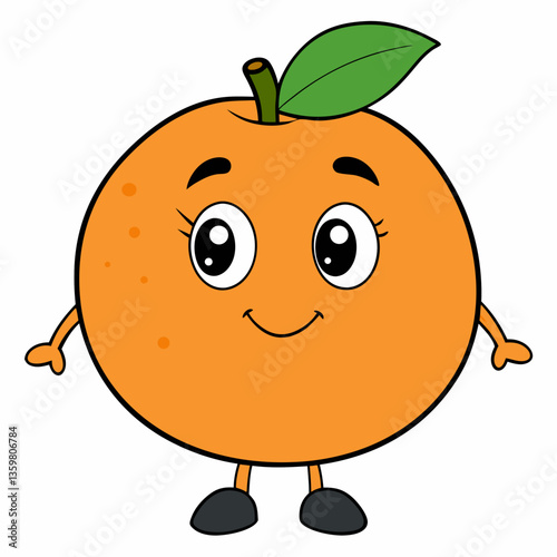 Cheerful Cartoon Orange: A charming cartoon illustration of a vibrant orange character with an inviting smile, conveying freshness, health, and the simple pleasures of life.