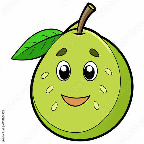 Joyful Guava Cartoon: A cheerful guava with wide eyes and a smiling face brings a sense of fun to healthy eating, inviting smiles with every glance.