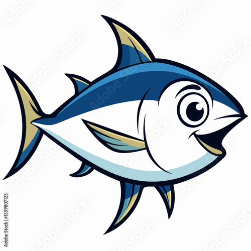 Happy Tuna: A vibrant illustration of a cheerful tuna fish, smiling brightly with a friendly expression. It captures the playfulness of marine life with a touch of artistic flair.