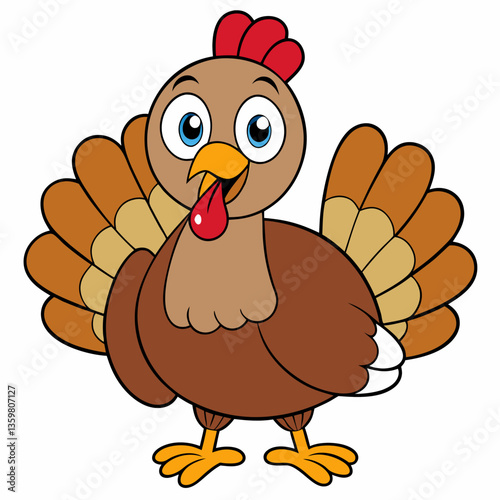 Turkey Icon of Joy: A vibrant and jovial cartoon turkey radiates happiness with a big, bright smile, offering a friendly and playful illustration.