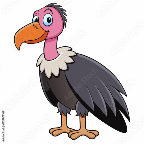 Cartoon Vulture: An adorable cartoon vulture with a vibrant beak and friendly expression stands confidently, personifying the spirit of resilience and strength.