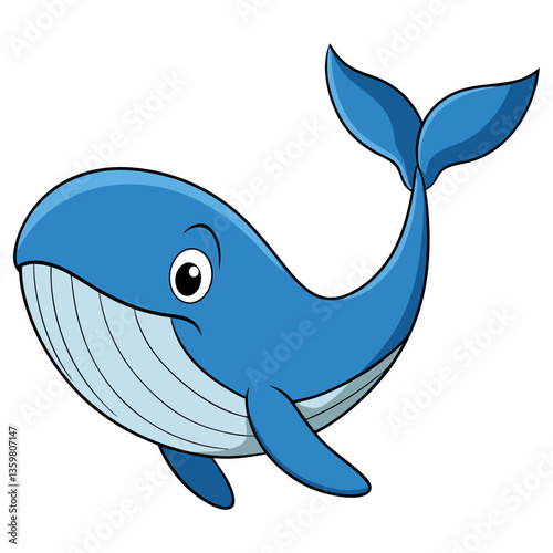 Animated Gentle Giant: A cartoon blue whale smiles cheerfully, a friendly giant of the sea. The artwork style embodies cuteness and approachability. 