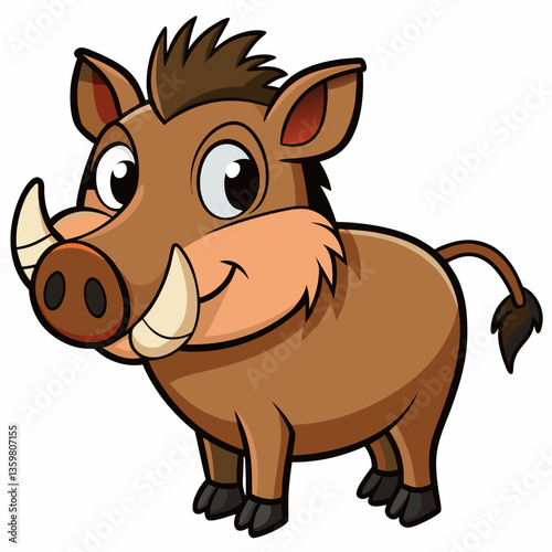 Playful Warthog: This charming illustration captures a cute and friendly warthog, with its distinctive features, including large tusks and expressive eyes, ready to add a touch of wildlife whimsy.