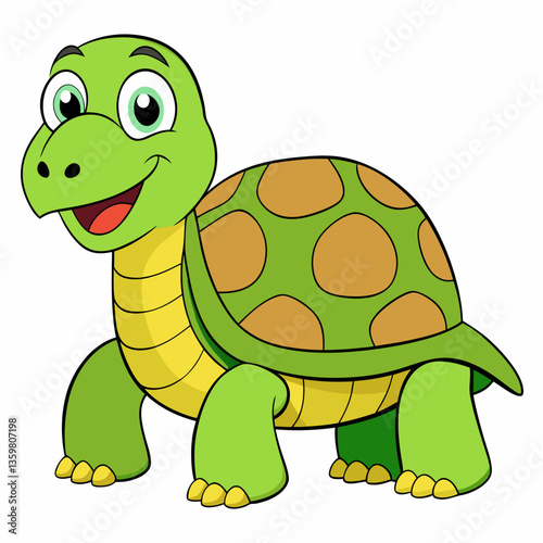 Smiling Turtle: A charming, illustrated turtle exudes happiness with its bright, friendly eyes and endearing smile, capturing the essence of joy in this adorable creature.