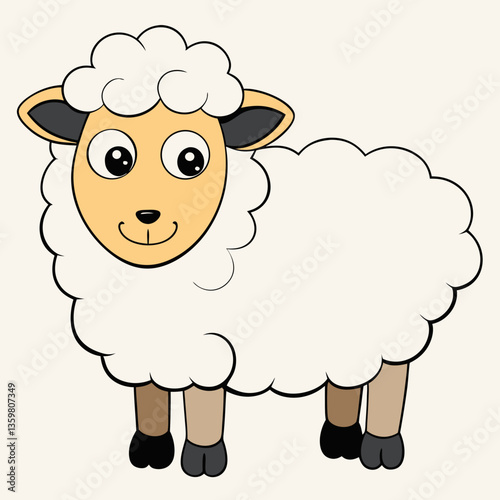 Gentle Lamb Illustration: An adorable illustration of a friendly lamb with fluffy white wool and a charming smile, perfect for capturing the essence of innocence and warmth.