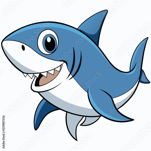 Friendly Shark Illustration: A charming cartoon shark with a cheerful smile, perfect for educational content and playful designs. This illustration captures a sense of fun.