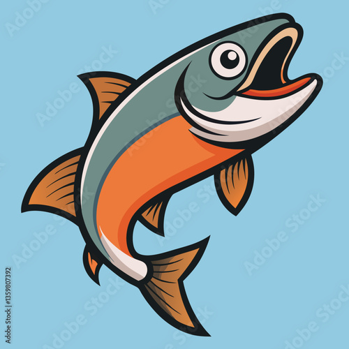 Leaping Salmon: A vibrant illustration of a salmon leaping, exuding energy and vitality, the streamlined form against a clean backdrop.