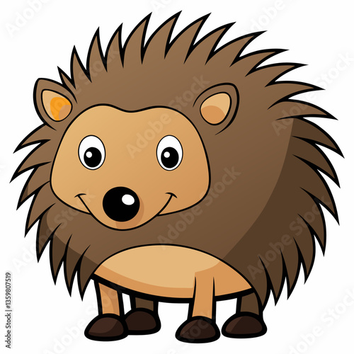 Cartoon Hedgehog: A cheerful cartoon hedgehog with a friendly smile, its spiky quills forming a playful outline, is depicted with soft, inviting colors on a pristine canvas.