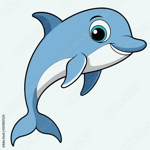 Joyful Dolphin Illustration: A cheerful dolphin, in vibrant blue, leaps with glee, its playful smile a beacon of happiness and vitality. Capturing the spirit of the sea, a true underwater friend!