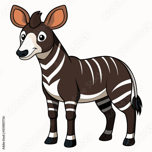 Cartoon Okapi Illustration: A delightful cartoon of an Okapi, featuring its distinctive striped legs and endearing expression, rendered in bright colors and bold lines.
