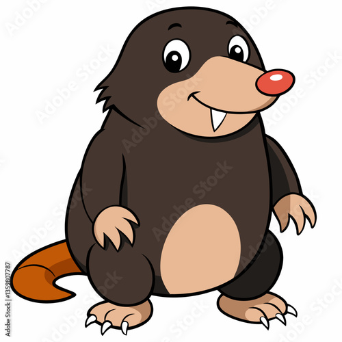 Cute Cartoon Mole Illustration: A cheerful and charming cartoon mole with a friendly smile and big eyes. This image is perfect for educational materials and children's content.