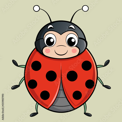 Charming Ladybug's Embrace: a delightful illustration of an adorable ladybug with a big smile. it's an art of a lovely tiny insect