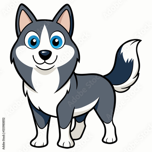 Cartoon Husky Dog: A charming cartoon husky dog stands proudly. Capturing playful spirit and friendly charm.