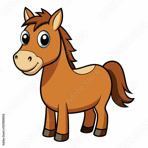 Animated Pony: An adorable cartoon pony stands with a cheerful expression, showcasing a simple yet charming illustration, perfect for children's content.