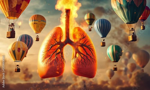 Visualizing the effects of smoking and the aspiration for recovery through uplifting vibrant balloons, created with Generative AI technology