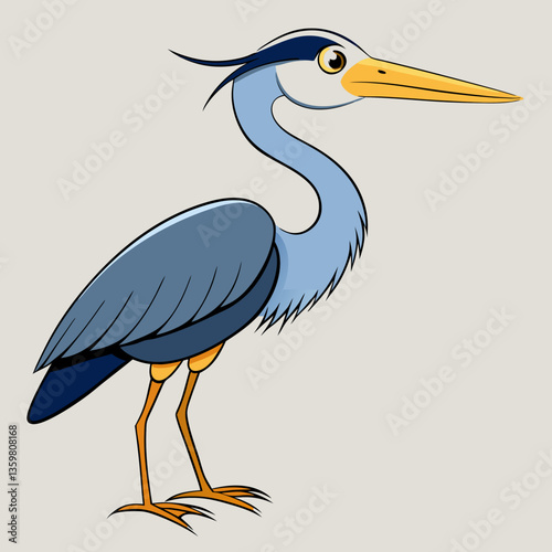 Great Blue Heron Cartoon: A friendly cartoon illustration of a Great Blue Heron, showcasing its elegant posture and distinctive features. 
