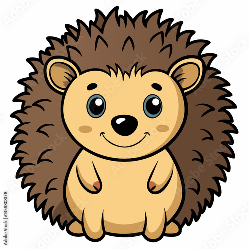 Smiling Hedgehog in Cartoon: A heartwarming cartoon of a cheerful hedgehog, rendered in vivid detail with bright colors. capturing a simple, innocent moment with a smiling hedgehog character
