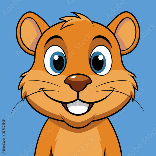 Cute Hamster Illustration: A cheerful hamster with bright blue eyes and a welcoming smile against a minimalist backdrop, perfect for projects seeking friendly, whimsical imagery.