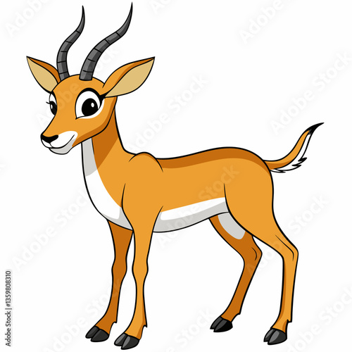Cheerful Gazelle Illustration: A cheerful illustration of a gazelle, showcasing its elegant horns and gentle demeanor, perfect for children's content and educational projects. 