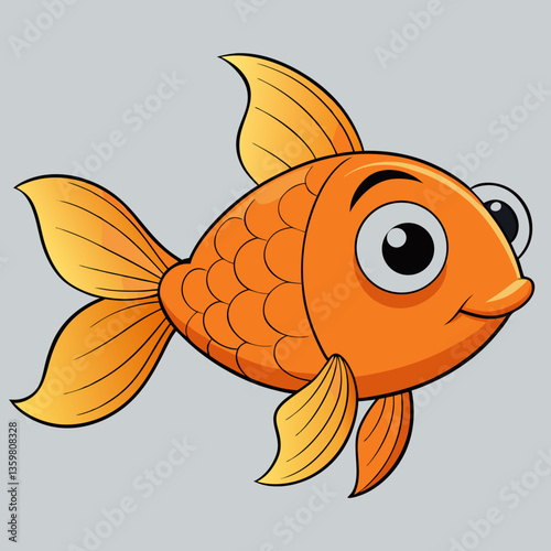 Playful Goldfish Illustration: A cheerful goldfish swims merrily, its bright orange scales shimmering against a subtle , simple illustration, cute and inviting.