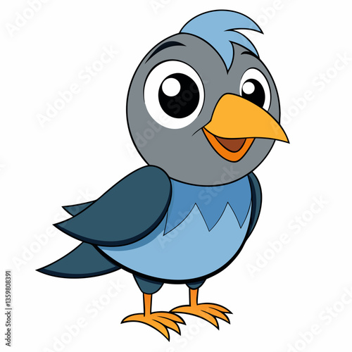 Charming Blue Bird: A whimsical illustration of a bluebird with a friendly smile, exuding a sense of joy and simplicity.