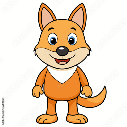 Playful Fox Illustration: A cheerful cartoon fox, with vibrant orange fur and a friendly expression, stands ready to bring a touch of animated fun and charm.