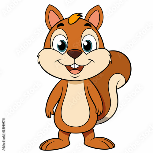Cute Cartoon Squirrel: A cheerful cartoon squirrel with big eyes and a bushy tail smiles happily. Perfect for children's books, websites, and educational materials. 