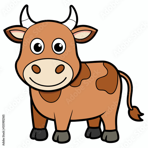 Cute Cartoon Cow: A cheerful cartoon cow illustration with friendly eyes and a delightful smile, ideal for children's content and playful designs.