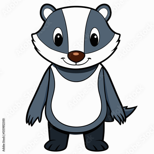 Adorable Badger Cartoon Character: A charming illustration of a badger with big eyes, playful smile, and striped pattern, standing on its hind legs.