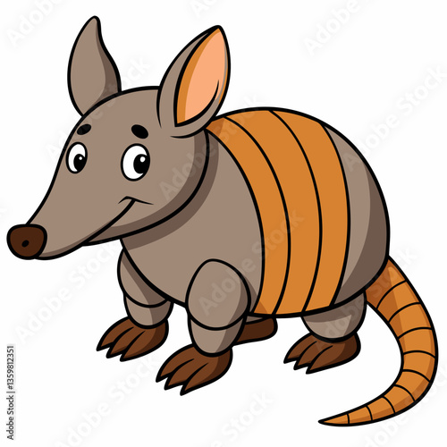 Happy Armadillo Cartoon: A friendly, illustrated armadillo stands ready, showcasing its charming personality with a cheerful smile and detailed features. A symbol of resilience and adaptation.