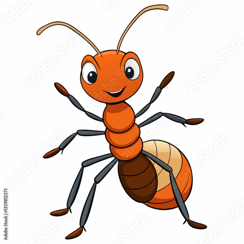 Cheerful Cartoon Ant :A delightful illustration of a cheerful cartoon ant, exuding positivity and energy, capturing the essence of insect life in a playful, endearing manner.