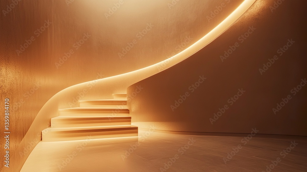 Naklejka premium Modern minimalist wall mockup, clean and neutral-toned wall illuminated by soft volumetric light, creating depth and texture, perfect for showcasing art or design, wide-angle corner view.