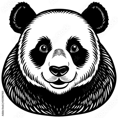 Pandas's face: A charming panda bears its likeness in a clean, symmetrical portrait, its gentle demeanor and striking contrast of black and white capturing a captivating image.